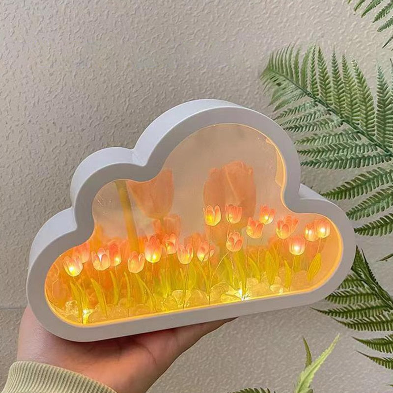 Handmade DIY Cloud Tulip Mirror Small Night Light