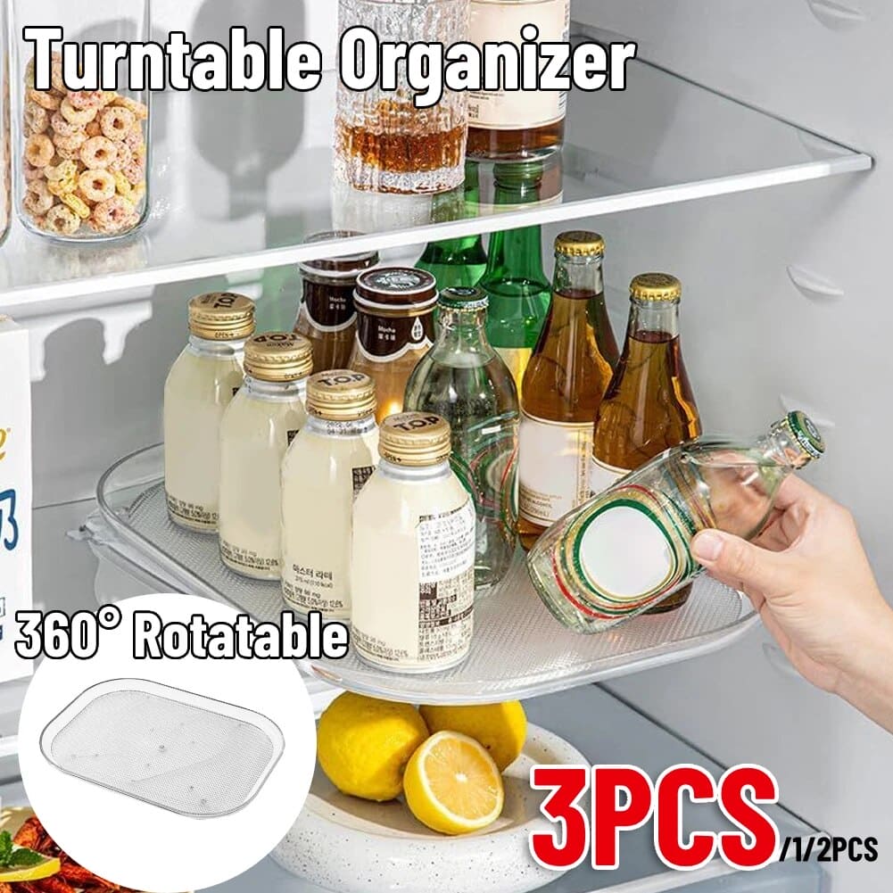 1-3 pcs Turntable Organizer For Refrigerator , 360 Rotatable Rectangle Storage Rack