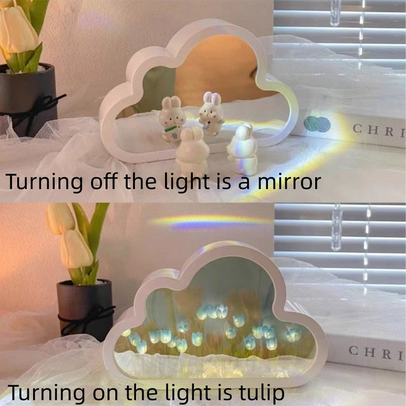 Handmade DIY Cloud Tulip Mirror Small Night Light