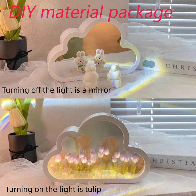 Handmade DIY Cloud Tulip Mirror Small Night Light