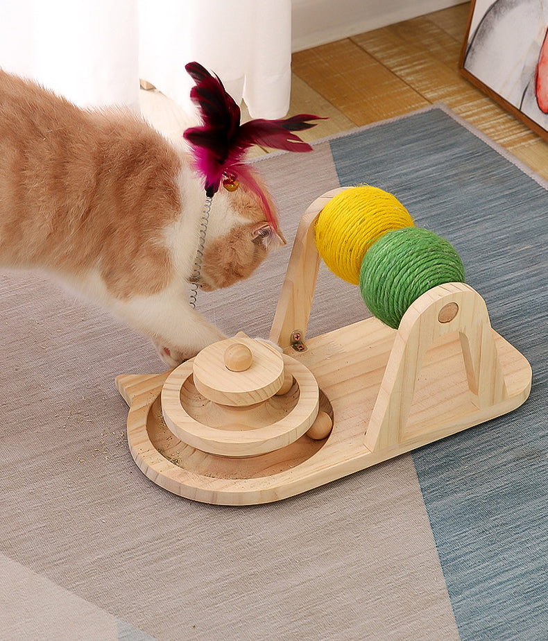 Creative Solid Wood Turntable Sisal Ball Cat Toy Cat Modern Furniture Cat Scratcher Cat Scratching Post - Statnmore-7861