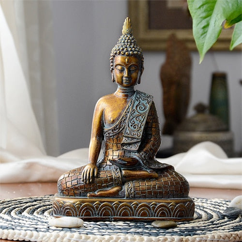 Buddha Statues Thailand for Garden office home Decor Desk ornament fengshui hindu sitting Buddha figurine Decoration Handmade Decorative Item - Statnmore-7861