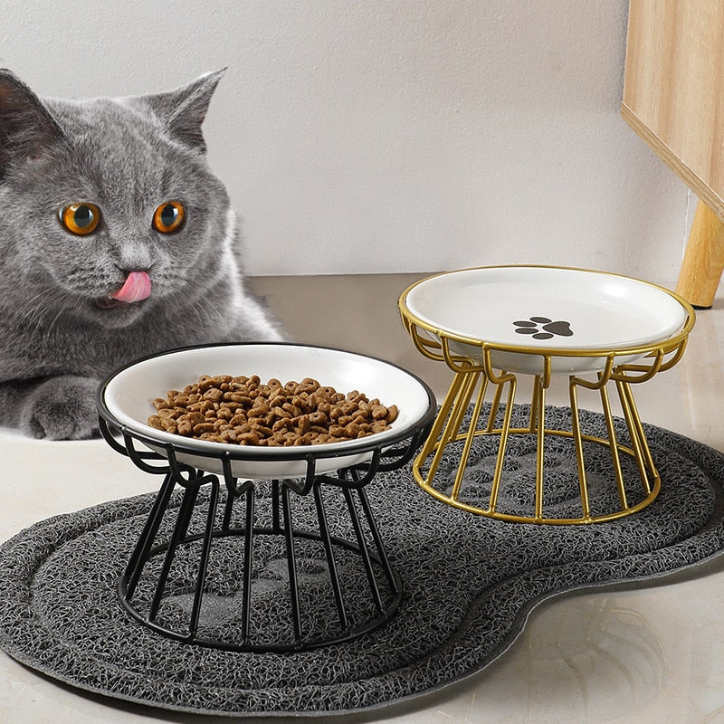 New Fashion High-end Pet Bowl Various Cartoon Paw Patterns Stainless Steel Shelf Ceramic Bowl Feeding for Dog and Cat Pet Feeder - Statnmore-7861