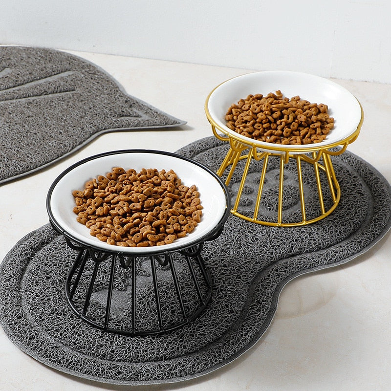 New Fashion High-end Pet Bowl Various Cartoon Paw Patterns Stainless Steel Shelf Ceramic Bowl Feeding for Dog and Cat Pet Feeder - Statnmore-7861