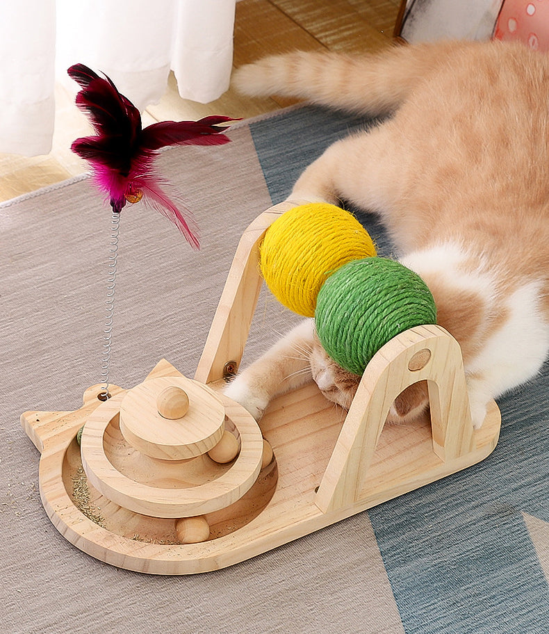 Creative Solid Wood Turntable Sisal Ball Cat Toy Cat Modern Furniture Cat Scratcher Cat Scratching Post - Statnmore-7861