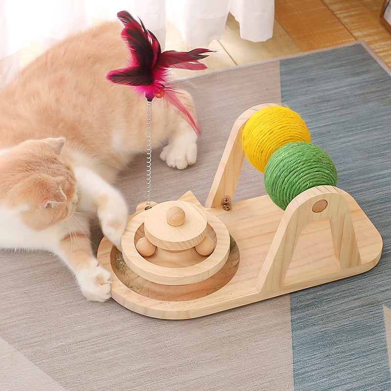 Creative Solid Wood Turntable Sisal Ball Cat Toy Cat Modern Furniture Cat Scratcher Cat Scratching Post - Statnmore-7861