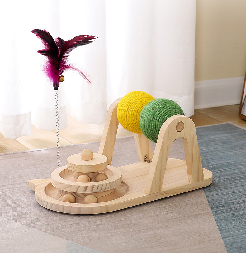 Creative Solid Wood Turntable Sisal Ball Cat Toy Cat Modern Furniture Cat Scratcher Cat Scratching Post - Statnmore-7861